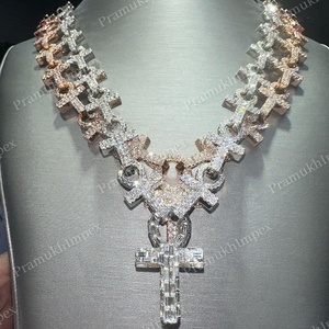 Men's 925 <b>Silver</b> Bling Hip Hop <b>Cross</b> Moissanite <b>Pendant</b> Custom Iced Bagutte Charm for Party Manufactured Manufacturer Price - Product Image 1