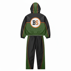 Juego de cortavientos de microfibra 220 GSM duradero de talla grande, elegante bloque de Color negro y verde, juego de cortavientos de calor con logotipo personalizado impermeable - Product Image 2