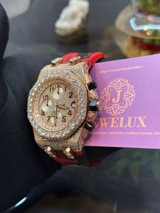 Montre Mossanite de luxe de qualité supérieure pour hommes montre mécanique automatique squelette rouge avec pierres précieuses disponible au prix d'exportation - Product Image 3