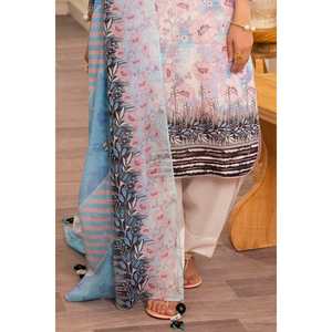 Traje de 3 Piezas para Mujer en Muselina Azul sin Costuras, Bordado, Transpirable, con Estampado Digital - Product Image 1