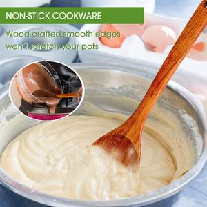 Ensemble de cuillères de cuisine en bois 12 "cuillères de service en bois massif pour mélanger en remuant les ustensiles de cuisine antiadhésifs vaisselle louche - Product Image 2