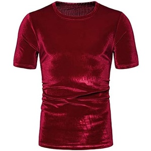 Camiseta de terciopelo de valor de Color sólido liso, camiseta ajustada transpirable al por mayor, ropa de calle de verano hecha a medida con hombros caídos - Product Image 1