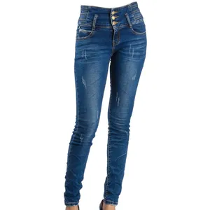 Dames Jeans Broek Plus Size Snel Droog Ademende Dames Jeans Hoge Taille Skinny Custom Logo Blauw Zwart Kleur Denim Jeans