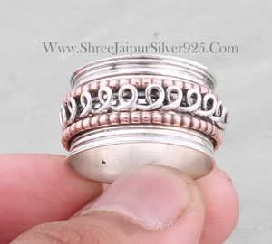 Banda espiral Dos tonos Plata de Ley 925 Estilo bohemio vintage Anillo de compromiso para fiesta de boda Regalo personalizable - Product Image 3