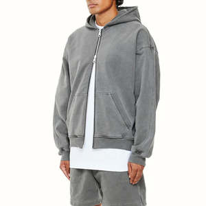 เสื้อฮู้ดซักได้สำหรับผู้ชายเสื้อมีฮู้ดผ้าคอตตอนฟลีซซิปโอเวอร์ไซส์สไตล์วินเทจ - Product Image 5