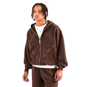 New Arrival Men's Chocolate <b>Brown</b> Hoodie Premium Quality Jersey Full Zipper Casual Style With Rhinestone For Autumn Wear - Product Image 1
