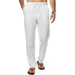 Pantalones Casuales de Algodón 100% para Hombre 2025, con Cordón, Cintura Elástica, Ligeros, para Playa, Verano, Antiarrugas, con Bolsillos - Product Image 1