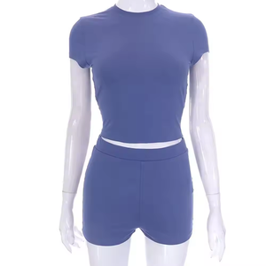 Ropa al por mayor 100% algodón mujeres Slim Fit Twin Set/ropa de verano personalizada para mujeres pantalones cortos y Top algodón mujeres Twin Set - Product Image 2