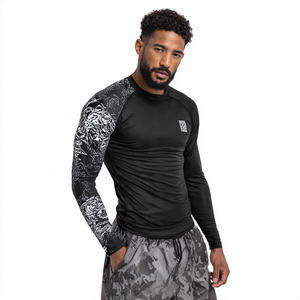 Entrenamiento Swim Rash Guard Top Hombres Athletic Quick Dry Beach Wear 100% Poliéster Rash Guard Hombres Manga larga Impreso Athletic Top - Product Image 4