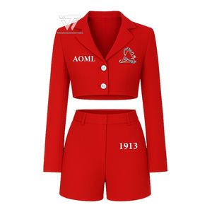 Delta GRIEGO | Sigma | Theta | Conjunto de 2 piezas formal de mujer de ropa de hermandad DST: chaqueta recortada con pantalones cortos formales - Product Image 1