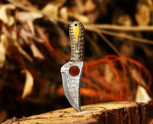 Hecho a mano Damasco Full Tang cuchillo de hoja fija Mini bolsillo estilo vaquero para caza y Camping elegante cuchillo EDC - Product Image 2
