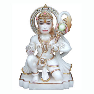 Estatua de Hanuman Ji Sentado en Mármol |   Ídolo del Dios Hindú Hanuman para el Templo del Hogar |   Maliyas - Product Image 1