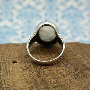 Anillo de estilo bohemio Vintage Banda ancha Plata de Ley 925 piedra preciosa de arcoíris natural con piedras preciosas de perlas de diamante bodas - Product Image 2