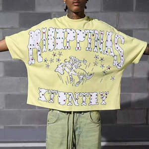 Camisetas Personalizadas Extra Grandes, Estilo Vintage, Corte Cuadrado, Lavado Ácido, con Estampado Gráfico, de Algodón, con Pedrería, para Hombre - Product Image 3