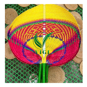 Handfan fait à la main de bambou de feuille de palmier-écologique, naturel, coloré - Product Image 5