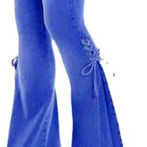 กางเกงยีนส์ขาบานของผู้หญิงกางเกงลำลองเอวสูงยืดได้สำหรับฤดูหนาวเสื้อผ้าแนวสตรีทระบายอากาศได้ดีดีไซน์ใหม่ - Product Image 5