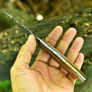 มีดล่าสัตว์ทำมือเหล็กดามัสกัส ด้ามไม้ ปลอกหนัง |   มีดเอาตัวรอดสำหรับตั้งแคมป์กลางแจ้งแบบ OEM - Product Image 4