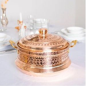 The QUALITY <b>COLLECTION</b> Luxury Roman Style High Quality Finished Copper Pot Round Serving Bowl with Lid Handle Tabletop Use - Product Image 3