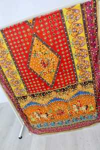 Chinon dupatta แบบดีไซเนอร์รุ่นดูเพตาสีเงินลายดอกไม้สไตล์ชนเผ่าประดับกระจกและงานปักด้วยมือ - Product Image 5