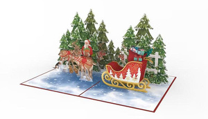 Vietnam Haute Qualité 3D Pop Personnalisable Cartes De Voeux Noël Père Noël Traîneau Scène Imprimé Art Papier Mat Brillant UV Finition - Product Image 4