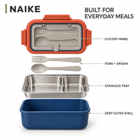 Boîte à bento divisée en acier inoxydable avec deux compartiments profonds, rangement pour couverts et couvercle à boucle sécurisée pour le travail, les pique-niques et les repas