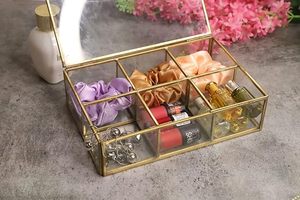 Vintage Style Home Decorative Tapered <b>Glass</b> Six Compartment <b>Jewelry</b> <b>Box</b> Handcrafted Brass <b>Glass</b> Customizable Design Bulk - Product Image 6