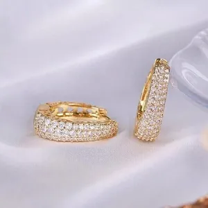 925 Sterling Silver <b>Gold</b> Plated Vintage Style 2 Ct Round Brilliant Cut Moissanite Claw Setting <b>Hoop</b> Earrings for Women - Product Image 3