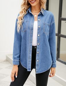 Veste en jean pour femme Veste en jean oversize à manches longues Chemise Veste en jean Veste en jean Impression personnalisée logo Style à la mode - Product Image 3