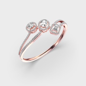 IGI Certified Mixed Shape Lab Grown Diamond Designer <b>Bangle</b> <b>Bracelet</b> in 14K Yellow / White / Rose Gold with Halo Setting - Product Image 2