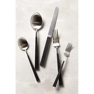 Ensemble de 5 couverts en acier inoxydable plaqué argent fini lave-vaisselle couverts utilisés dans la cuisine salle à manger café maison poignées noires - Product Image 1