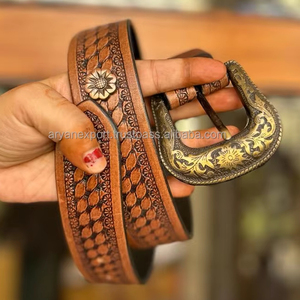Nouveau fait à la main Western élégant pleine fleur en cuir véritable hommes et femmes ceinture avec Floral peint à la main sculpté à la main marron ceintures usinées - Product Image 3