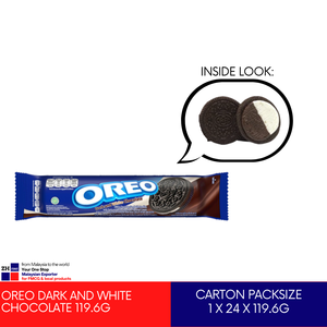 Oreo ดาร์กช็อกโกแลตสีขาวและเข้ม119.6กรัมพลาสติกสองรสครีมคุกกี้บิสกิตฮาลาลมอนเดเลเซียภาชนะผสมมาเลเซีย - Product Image 2
