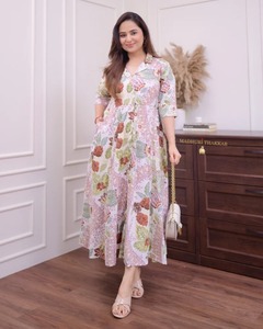 Vestido de algodón ecológico de estilo Vintage indio para mujer, bloque de mano, estampado Floral, ropa de verano informal de moda, logotipo dulce transpirable - Product Image 4