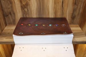 Unique Seven Stone Embossed Leather Brass C Lock <b>Journal</b> Stone Book Dairy with Wood Free Handmade Deckle Edge Paper - Product Image 6