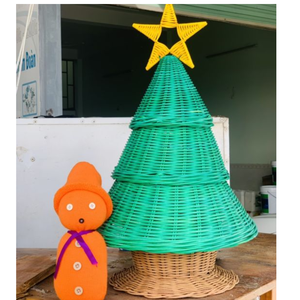 Rotin Santa Sleigh Figurine Décoration de table de Noël faite à la main Ornement de vacances rustique - Product Image 4