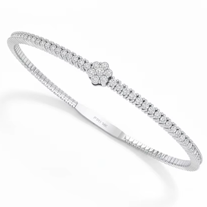 Bracelet flexible pour femme en or 14 carats et diamants naturels avec grappe de fleurs, plaqué rhodium, 95 pièces certifiées IGI - Product Image 1