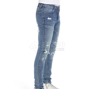 กางเกงยีนส์ขายาวสำหรับผู้ชายกางเกงยีนส์สีทึบออกแบบโลโก้ได้ตามต้องการ - Product Image 4