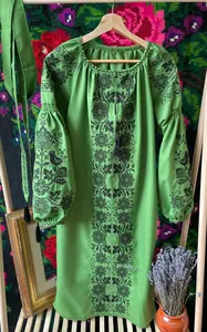 Vestido largo Vyshyvanka ucraniano de color menta para mujer, vestido de algodón bordado hasta el suelo, método de tejido - Product Image 6