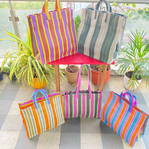 ถุงผ้าไนลอน PP แบบนำกลับมาใช้ใหม่เป็นมิตรกับสิ่งแวดล้อมถุงช้อปปิ้งผ้าใบลายทางแบบสั่งทำใช้ซ้ำได้ทำในอินเดีย - Product Image 1