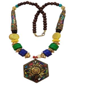 Collier pendentif multi-mélange de perles de résine de mosaïque de Bohème pour les femmes pour les cadeaux en vrac d'exportation - Product Image 1