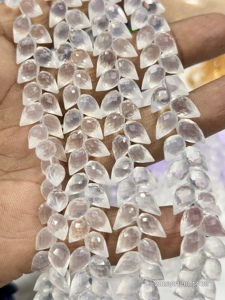Cuarzo de Hielo Natural AAA, Facetado, Forma de Lágrima, Taladrado, Hilo de 8 Pulgadas, 6x9mm Aprox. - Product Image 3