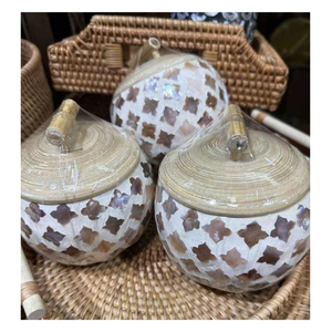 Boîte en bambou décorative artisanale avec incrustations de nacre et de coquille d'œuf bleue, pot à bonbons pour le Nouvel An lunaire - Product Image 2