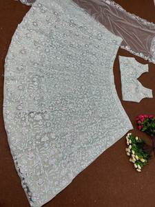 Designer Sky Color lehenga choli le long de dupatta en séquence de chaîne fonctionne avec un tissu en filet doux pour les mariages et les fêtes. - Product Image 3