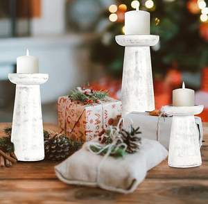 Portavelas Artesanal de Madera de Mango Blanco |   Portavelas Moderno y Sencillo para Decoración del Hogar y Centro de Mesa Navideño - Product Image 6