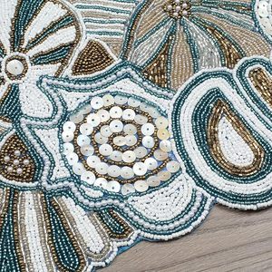 Christmas <b>Dining</b> <b>Table</b> Beaded <b>Runner</b> Placemat Handmade Cloth Decorative Wedding Mat With Leaves Design for Home Use - Product Image 6