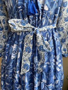 Women's <b>Plus</b> <b>Size</b> Long Sleeve Maxi <b>Dress</b> Block Printed Cotton Mixed Colors Summer Wear with Tassel Decoration 100% Cotton - Product Image 6