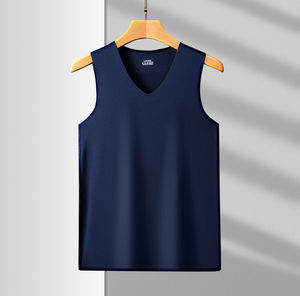 Fabricantes de ropa interior sin mangas sin costuras Color sólido de gran tamaño L-5xl cómoda camiseta sin mangas para hombres - Product Image 5