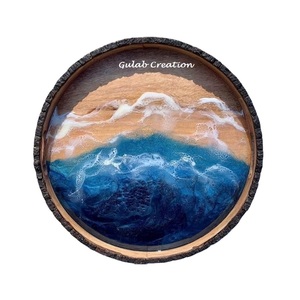 ¡Novedad de 2025! Bandeja de servicio de madera de mango ecológica, bandeja decorativa redonda con patrón de olas del océano, hogar, cocina, fiesta, boda - Product Image 4