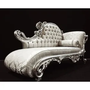 Серебряный Свадебный диван с резьбой из ткани белая антикварная деревянная мебель ручной работы от Jepara Indonesia мебель