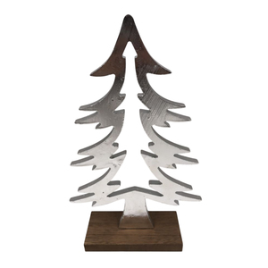 Escultura Moderna de Árbol de Navidad de Metal Plateado con Base de Madera, Decoración de Mesa de Aluminio de Gran Calidad, Estilo Decorativo para el Hogar - Product Image 6